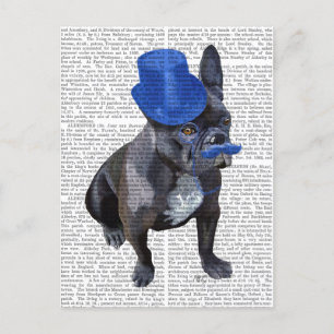 Fransk Bulldog med blå Top hat och mustache Vykort