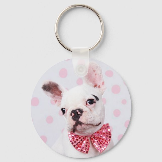 Fransk Bulldog med Bow Tie Nyckelring (Framsida)