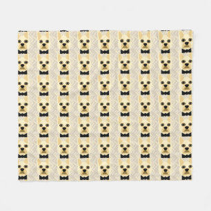 Fransk Bulldog med Bowtie, Herringbone Beige Fleecefilt