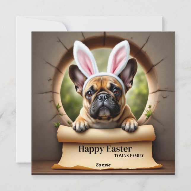 Fransk Bulldog - med Family Namn Julkort (Baksida)