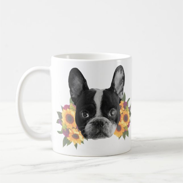Fransk Bulldog med Flowers Coffee Mugg (Vänster)