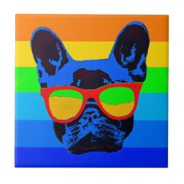 Fransk bulldog med glasögon Pop art stil Kakelplatta