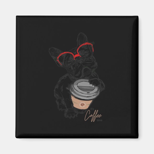 Fransk Bulldog med Gles kaffe Gift Magnet (Framsidan)