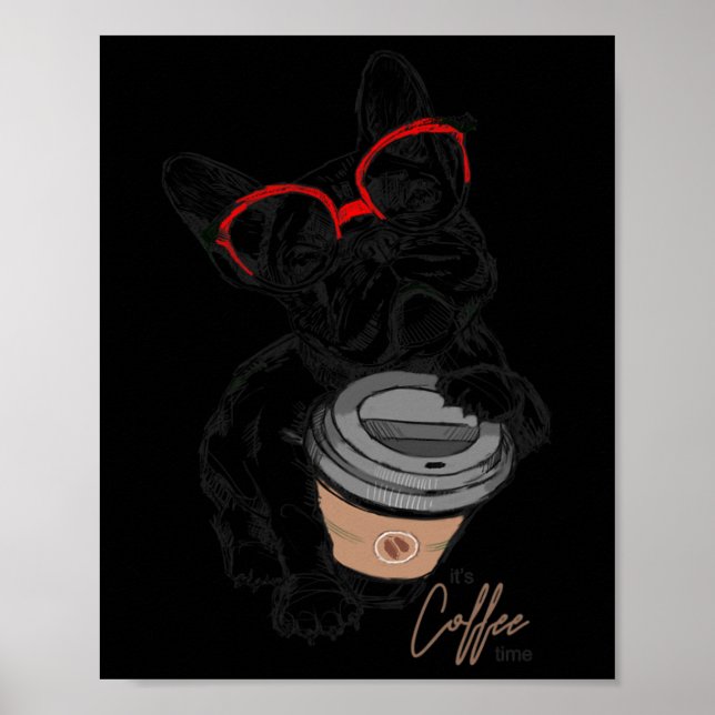 Fransk Bulldog med Gles kaffe Gift Poster (Framsidan)