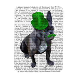 Fransk Bulldog med Grönt Top hat och mustache Magnet