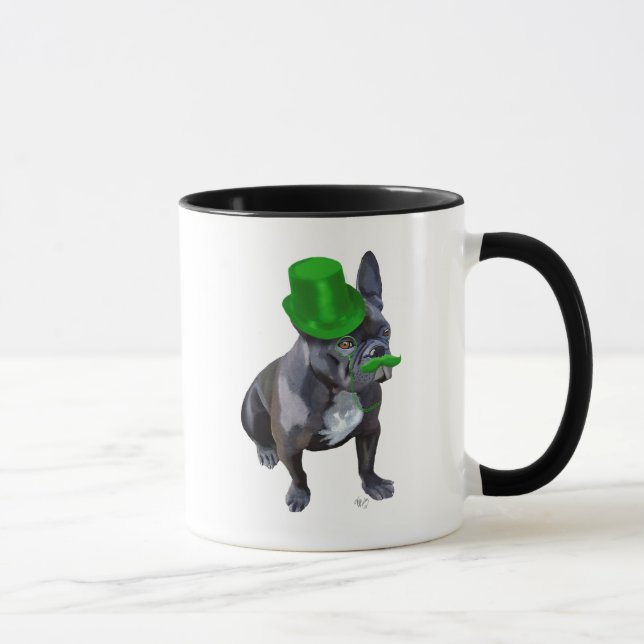 Fransk Bulldog med Grönt Top hat och Mustache Mugg (Höger)