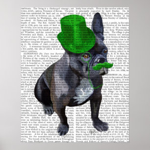 Fransk Bulldog med Grönt Top hat och Mustache Poster