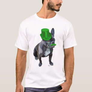 Fransk Bulldog med Grönt Top hat och Mustache Tee