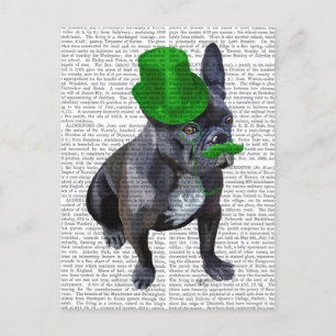 Fransk Bulldog med Grönt Top hat och Mustache Vykort