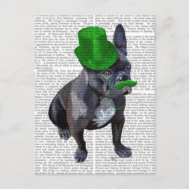 Fransk Bulldog med Grönt Top hat och Mustache Vykort (Framsida)