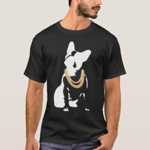 Fransk Bulldog med Guld Necklace frenchie med Go T Shirt