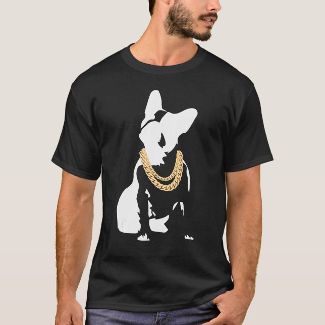 Fransk Bulldog med Guld Necklace frenchie med Go T Shirt (Framsida)