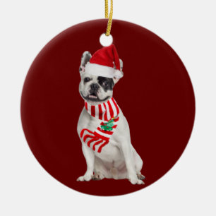 Fransk Bulldog med Hat Scaft jul Julgransprydnad Keramik