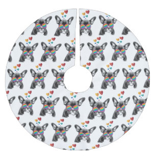 Fransk Bulldog med hjärtans hjärtans dag Julgransmatta Borstad Polyester