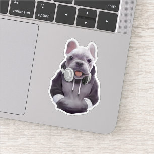 Fransk Bulldog med hörlurar Klistermärken