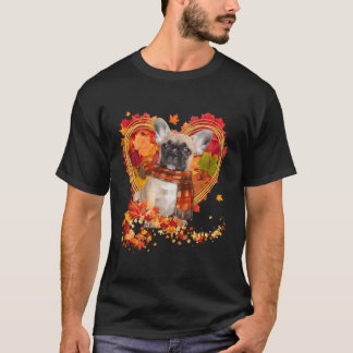 Fransk Bulldog med Höst löv T Shirt