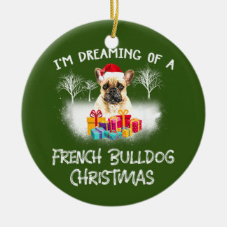 Fransk Bulldog med jul Julgransprydnad Keramik