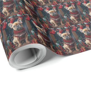 Fransk Bulldog Med Julpresenter Öppen Spis Presentpapper