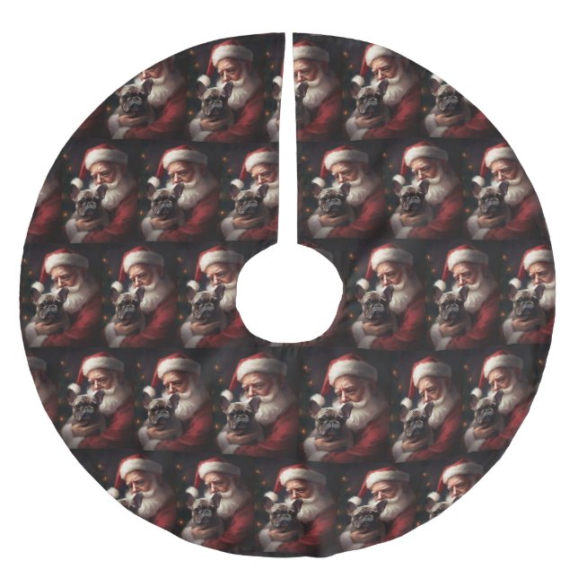 Fransk Bulldog med Jultomten julafton Julgransmatta Borstad Polyester (Framsidan)