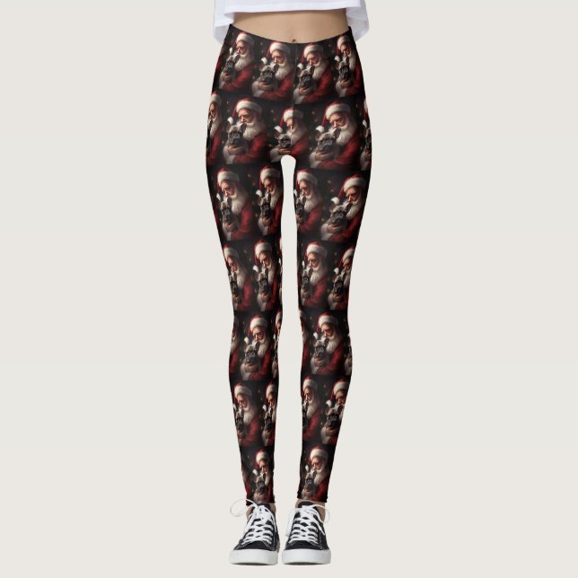Fransk Bulldog med Jultomten julafton Leggings (Framsida)