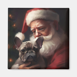 Fransk Bulldog med Jultomten julafton Magnet