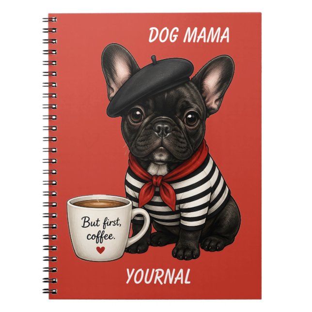 Fransk Bulldog med kaffe Anteckningsbok (Framsidan)