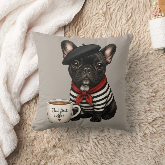 Fransk Bulldog med kaffe Kudde (Filt)