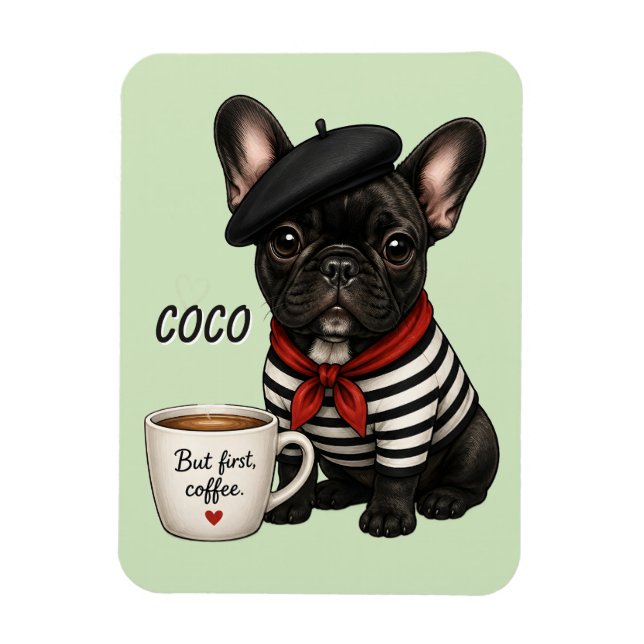 Fransk Bulldog med kaffe Magnet (Vertikal)