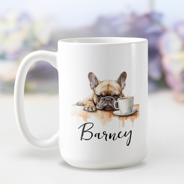 Fransk bulldog med kaffe mugg, hund med attityd kaffemugg (Skapare uppladdad)