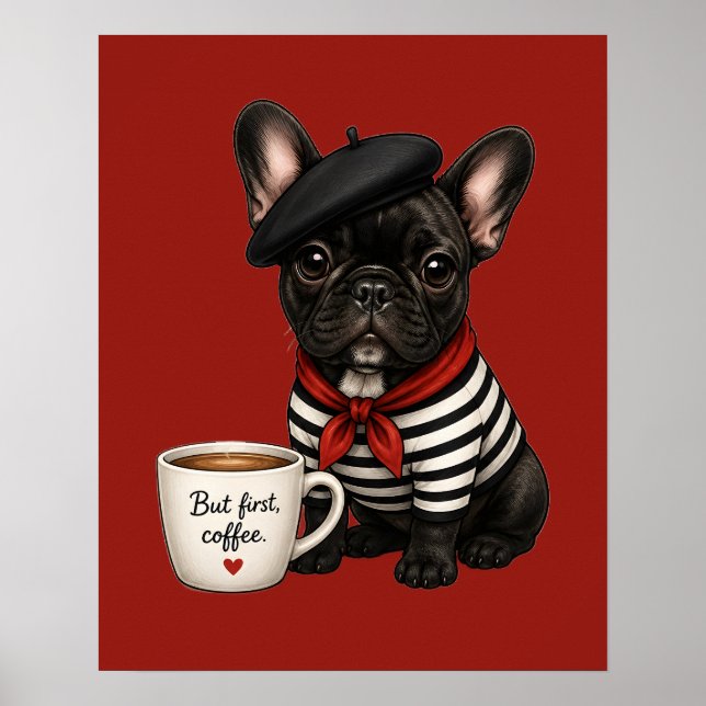 Fransk Bulldog med kaffe Poster (Framsidan)