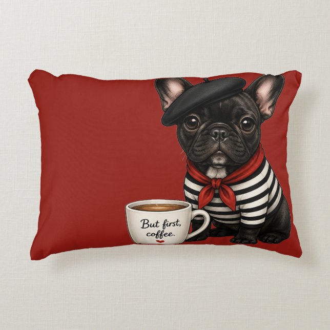 Fransk Bulldog med kaffe Prydnadskudde (Framsidan)