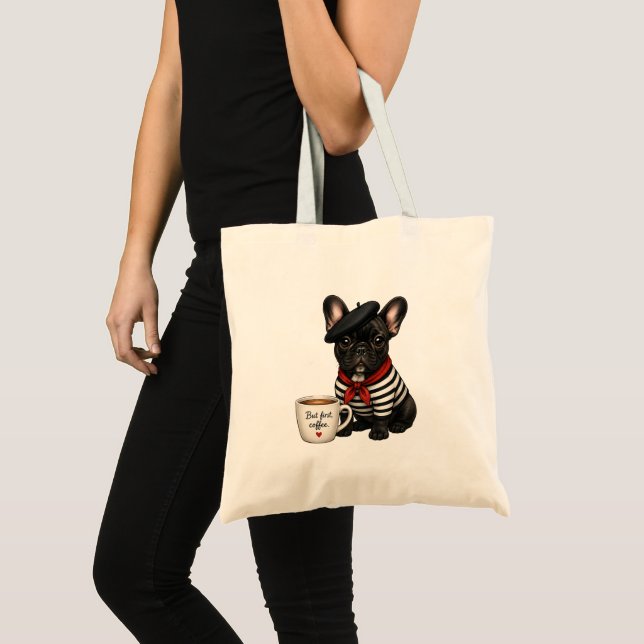 Fransk Bulldog med kaffe Tygkasse (Framsida (produkt))