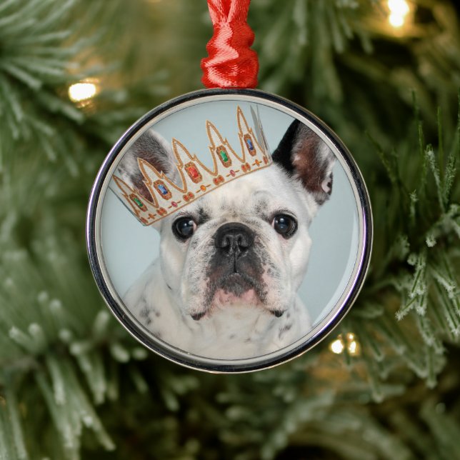 Fransk Bulldog med Krona Julgransprydnad Metall (Träd)