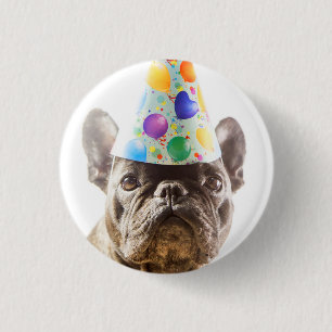Fransk Bulldog med Party Hat Knapp
