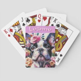 Fransk Bulldog med Personligen Ro Blommigt Casinokort