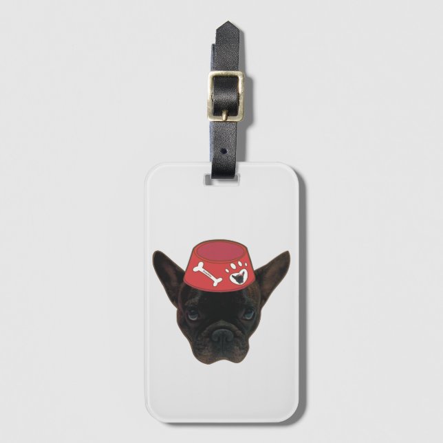 Fransk Bulldog med Red Bowl Bagagebricka (Framsida vertikal)