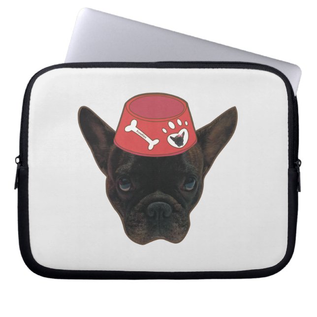 Fransk Bulldog med Red Bowl Laptop Fodral (Framsidan)