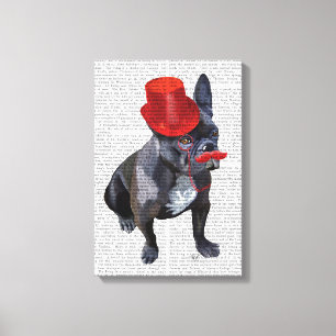 Fransk Bulldog med Red Top hat och Mustache Canvastryck