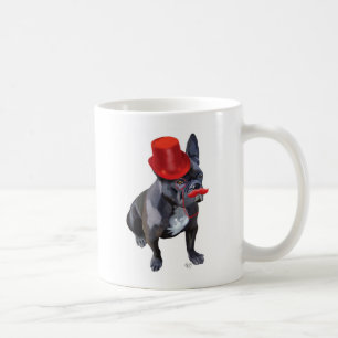 Fransk Bulldog med Red Top hat och Mustache Kaffemugg