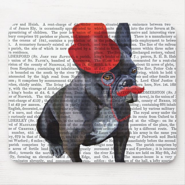 Fransk Bulldog med Red Top hat och Mustache Musmatta (Framsidan)