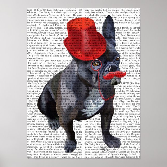 Fransk Bulldog med Red Top hat och Mustache Poster (Framsidan)