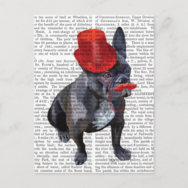 Fransk Bulldog med Red Top hat och Mustache Vykort (Framsida)