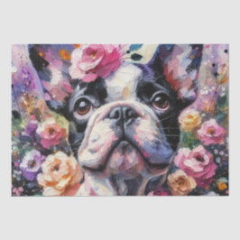 Fransk Bulldog med Ro Blommigt Decoupage
