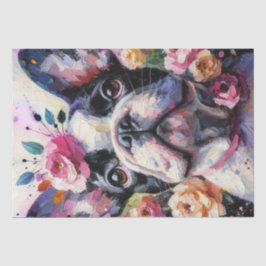 Fransk Bulldog med Ro Blommigt Decoupage