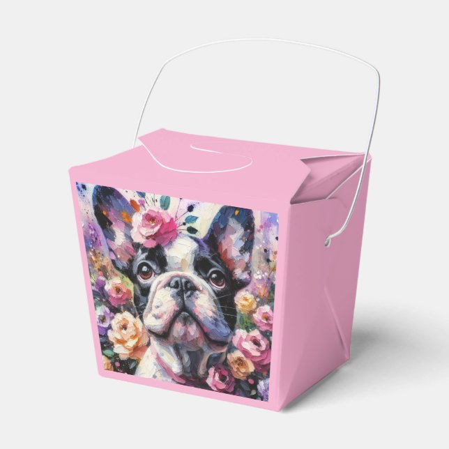 Fransk Bulldog med Ro Blommigt Hund White Black Presentaskar (Framsidan Sidan)