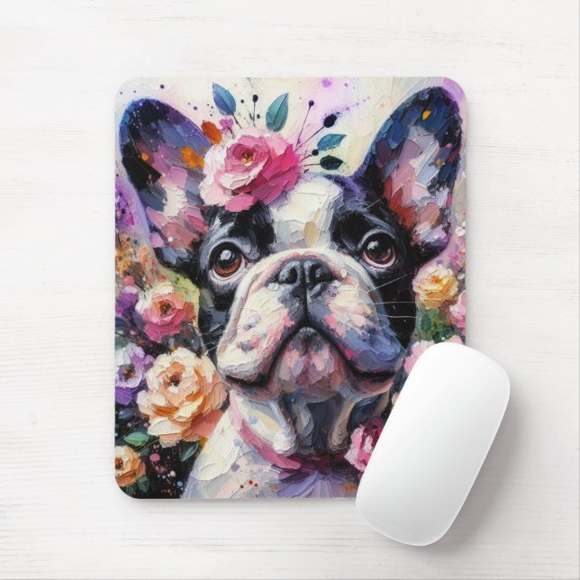 Fransk Bulldog med Ro Impressionistisk målning Musmatta (Med mus)