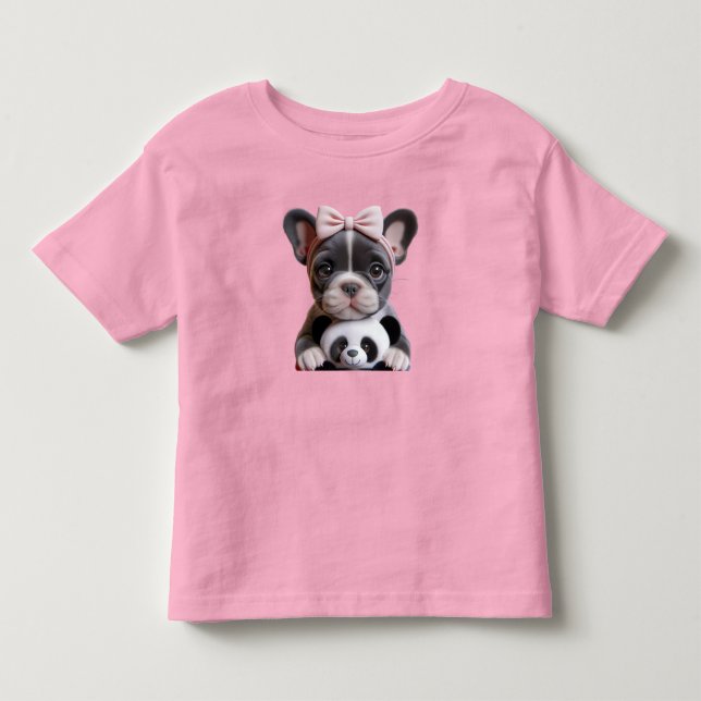 Fransk Bulldog med Rosa Bow T Shirt (Framsida)