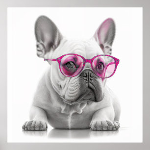 Fransk Bulldog med rosa glasögon poster