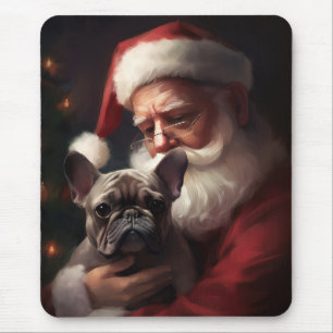 Fransk Bulldog med Tomte Julfirande Jul Musmatta