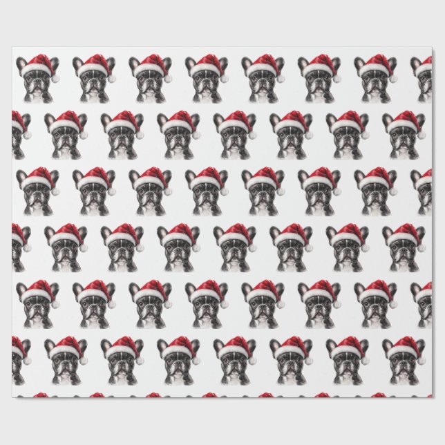 Fransk Bulldog med tomtehatt Presentpapper (Platt)